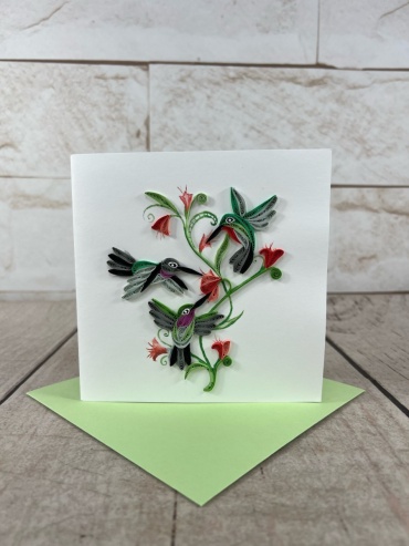 3 Humming Birds Quilling Card