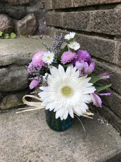 Blue Mason Jar Floral Arrangement